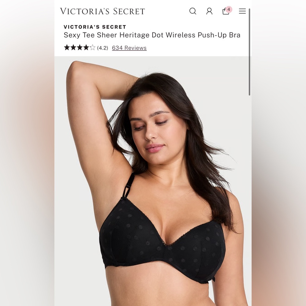 Victoria’s Secret 🖤 Sexy Tee Sheer Heritage Dot Wireless Push-Up Bra 32B